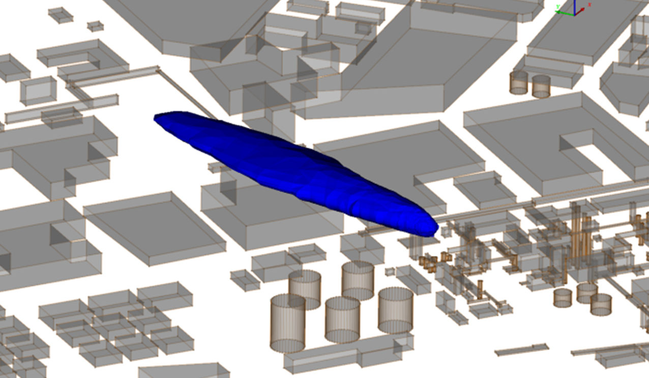 Simulation de l'émission et de la dispersion accidentelle sur un site chimique